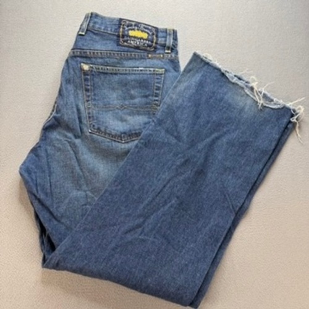 Vintage Lucky Brand Jeans Women 34 Dungarees American Made Straight Leg Raw Hem